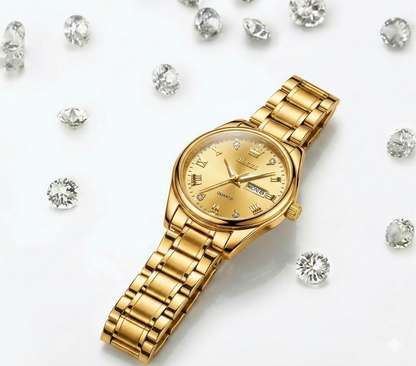 Montre OLEVS gold en acier inoxydable composé de cristaux prémium